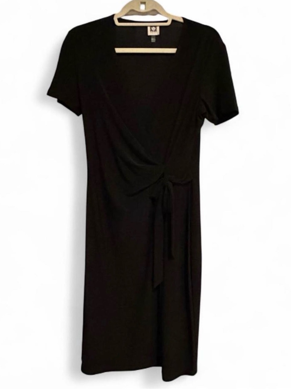 Anne Klein Black Wrap-Tie Short Sleeve Stretchy Dress Size 6